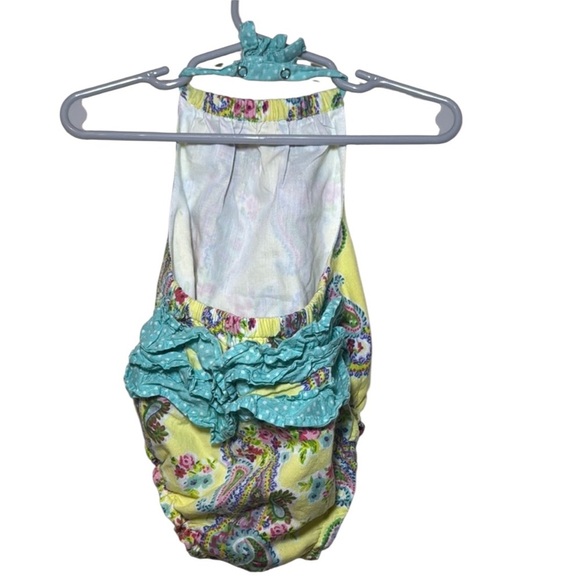 Baby Starters Yellow Paisley Print Open Back Halter Ruffle Butt Romper 9 Months - Picture 5 of 9